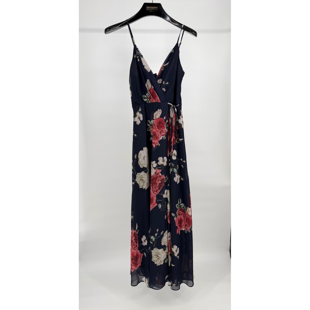 Windsor Navy Floral Maxi Dress V-Neck Wrap Chiffon Rose Print CD24171-1 Small - Picture 2 of 11